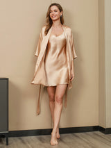 [Champagne] SilkSilky  3/4 Sleeve V Neck Nightgown&Robe Set 001