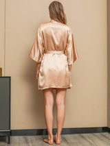 [Champagne] SilkSilky  3/4 Sleeve V Neck Nightgown&Robe Set 003