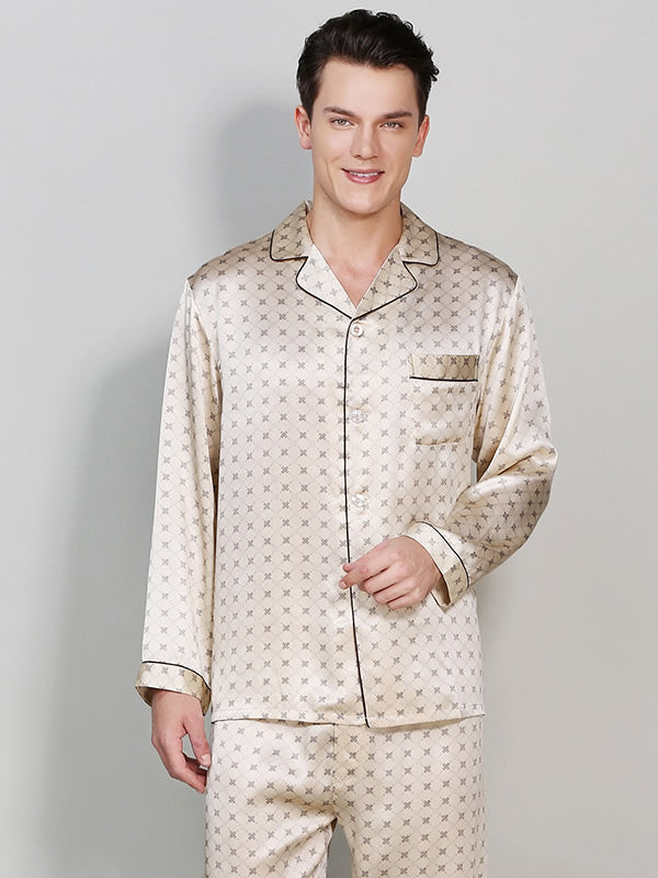 [Champagne] SilkSilky Pure Silk Long Sleeve Lapel Men's Pajamas 002