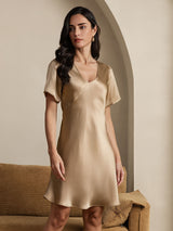 [Champagne] SilkSilky  Short Sleeve V Neck Nightgown 005