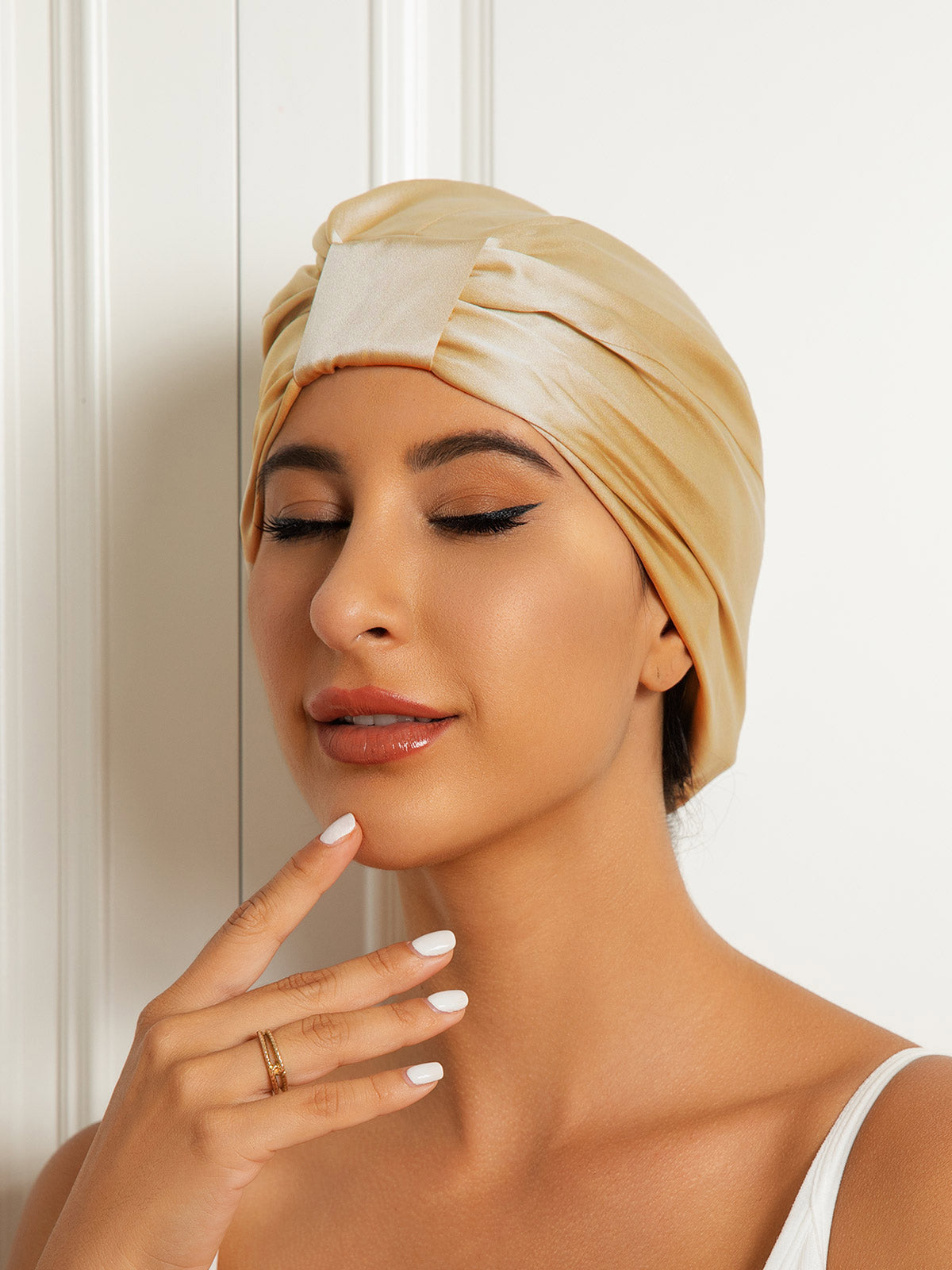 [Champagne] SilkSilky Pure Silk Sleep Cap 002