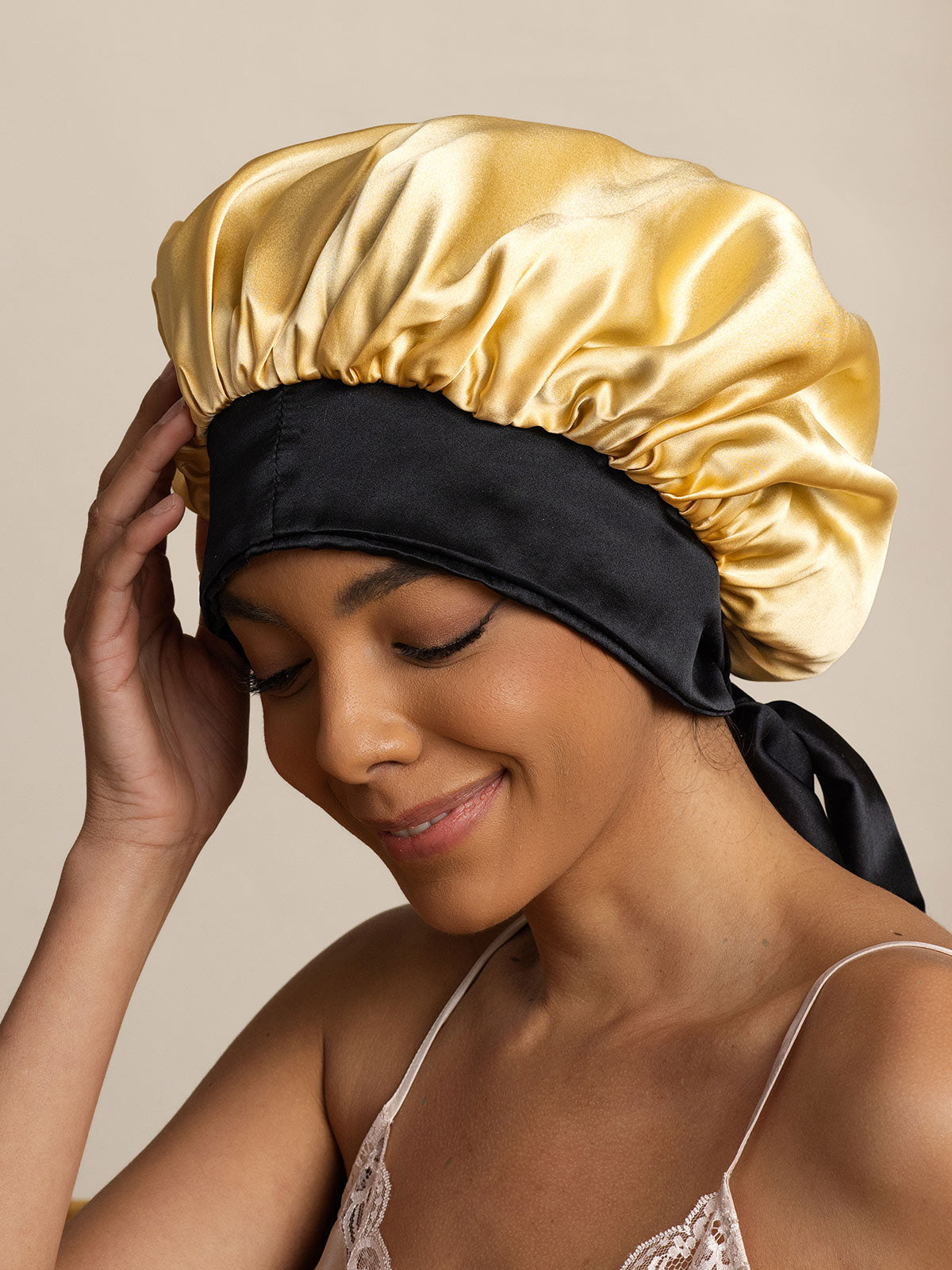 [Champagne] SilkSilky Pure Silk Sleep Cap 004