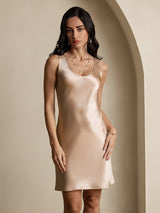 [Champagne] SilkSilky  Sleeveless Scoop Neck Nightgown 001