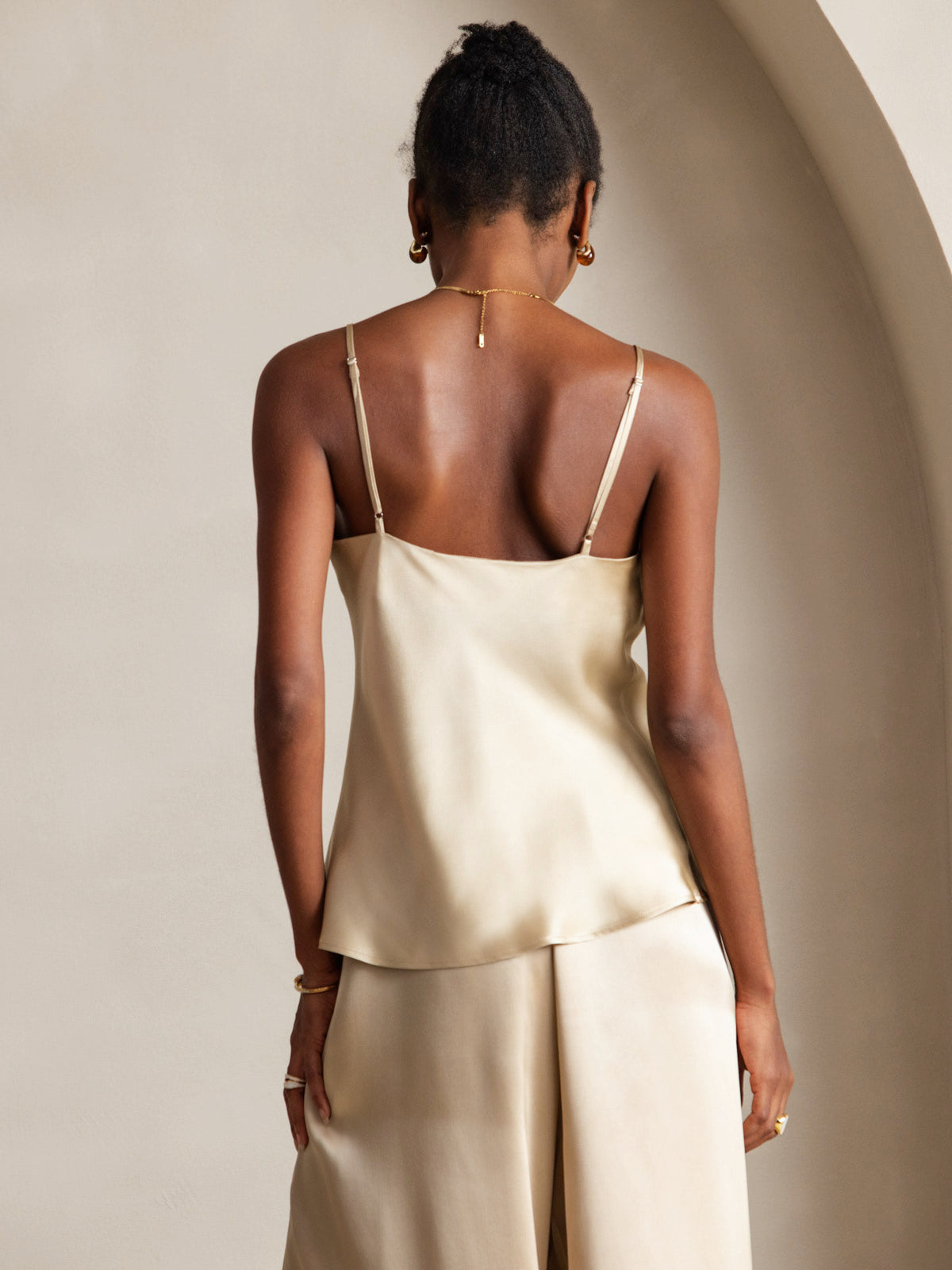 [Champagne] SilkSilky  Pure Silk V Neck Camisole Top 002