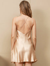 [Champagne] SilkSilky  Spaghetti Strap V Neck Dress 002