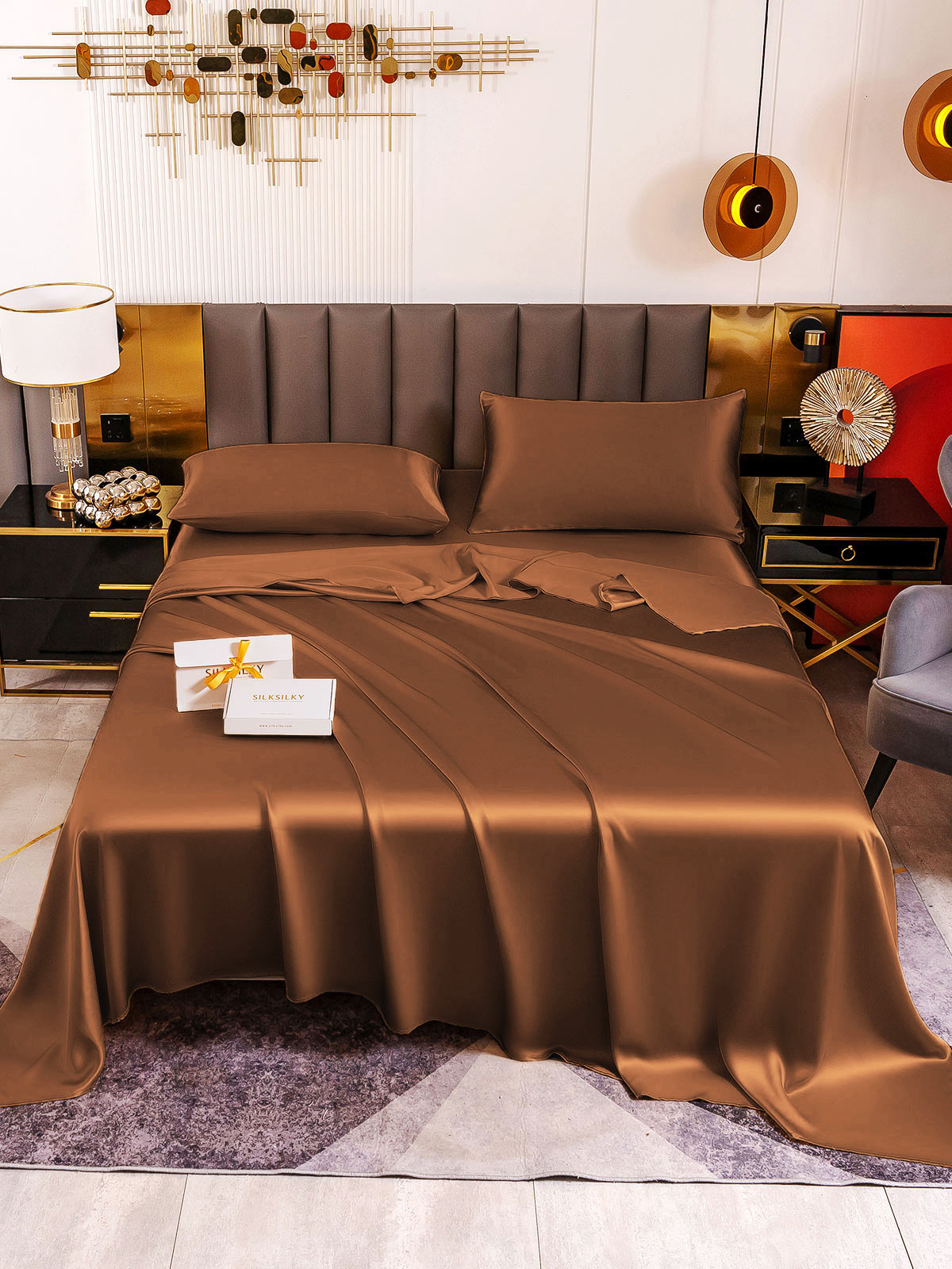 [Coffee] SilkSilky 19Momme Pure Silk Bedding Set 002