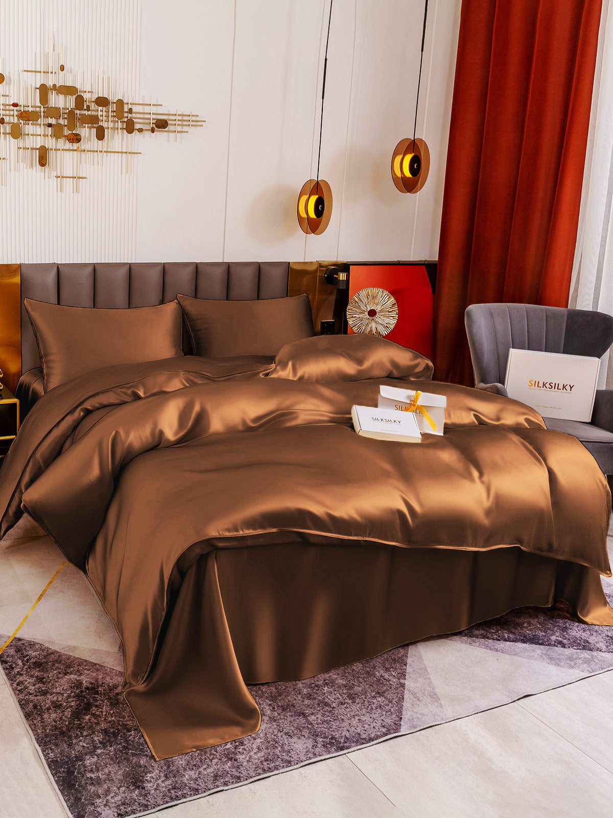 [Coffee] SilkSilky 19Momme Pure Silk Bedding Set 003