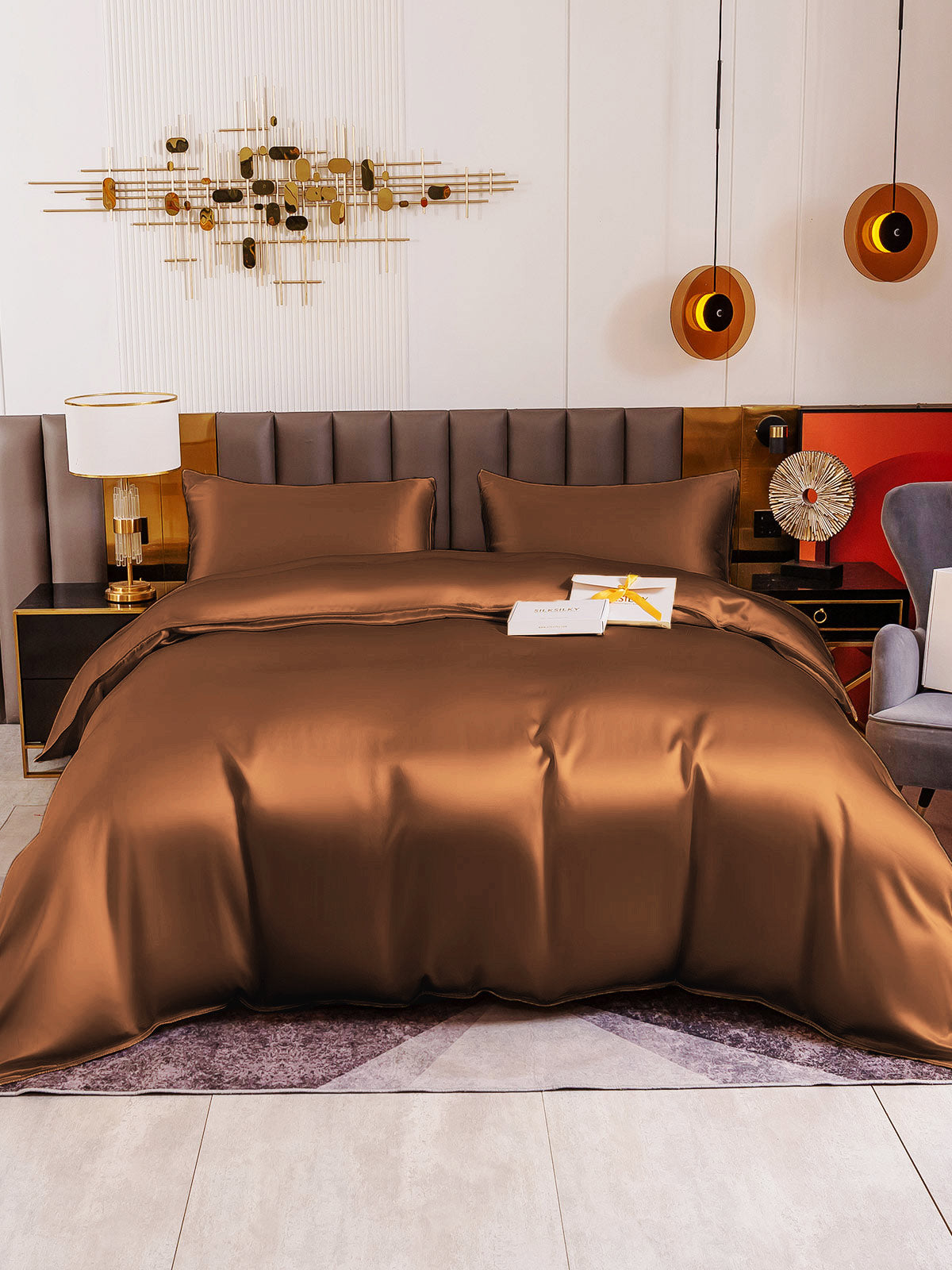 [Coffee] SilkSilky 19Momme Pure Silk Bedding Set 005