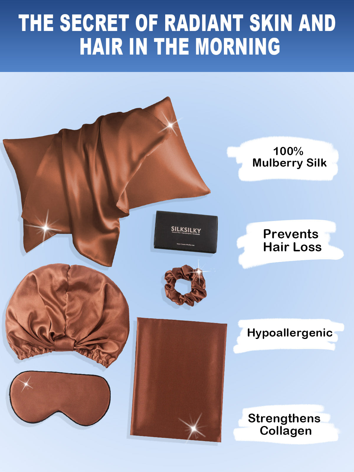 [Coffee] SilkSilky 19Momme Pure Silk Pillowcase Set 002