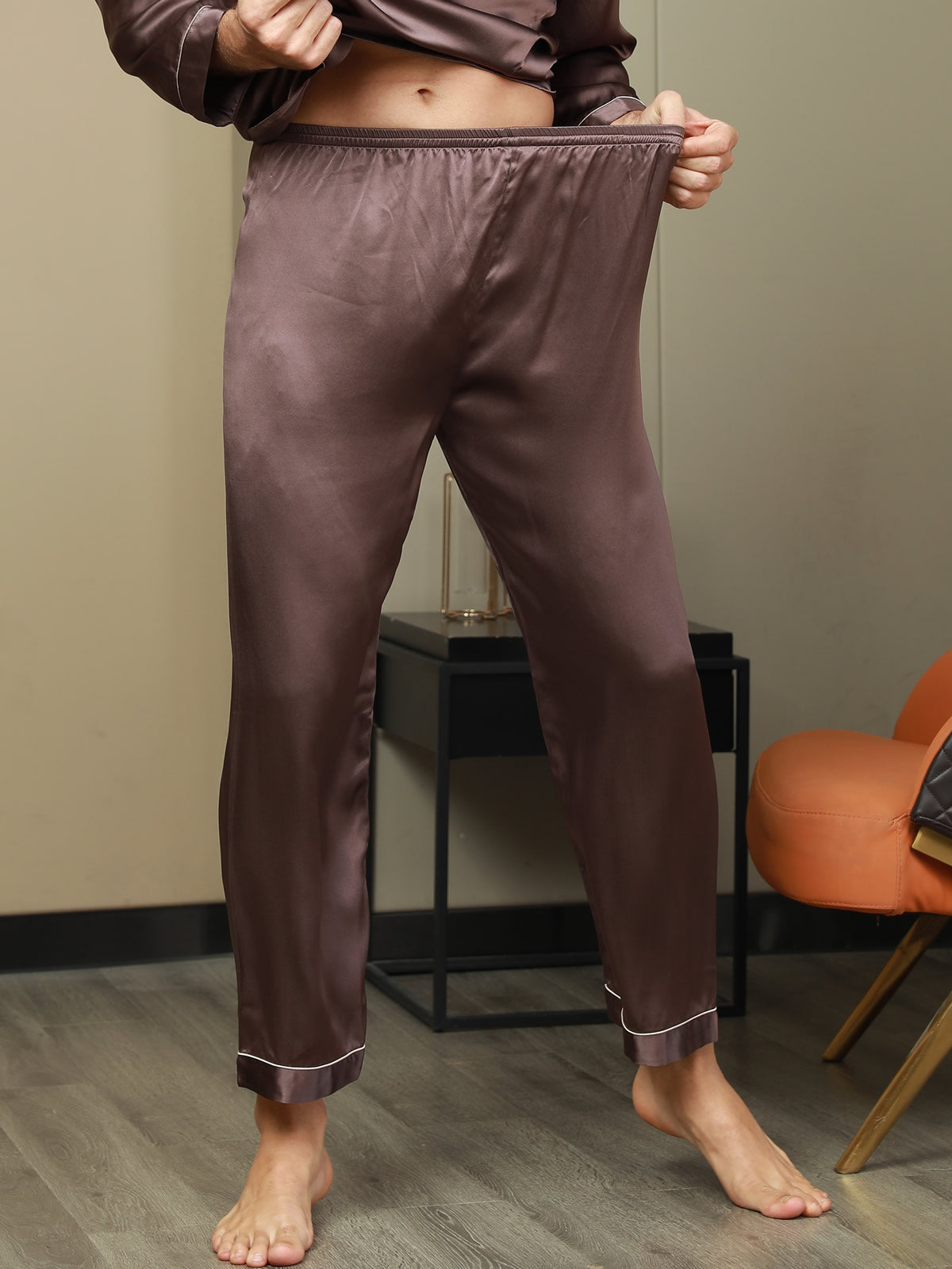 [Coffee] SilkSilky Pure Silk Mens Sleep Bottoms 001