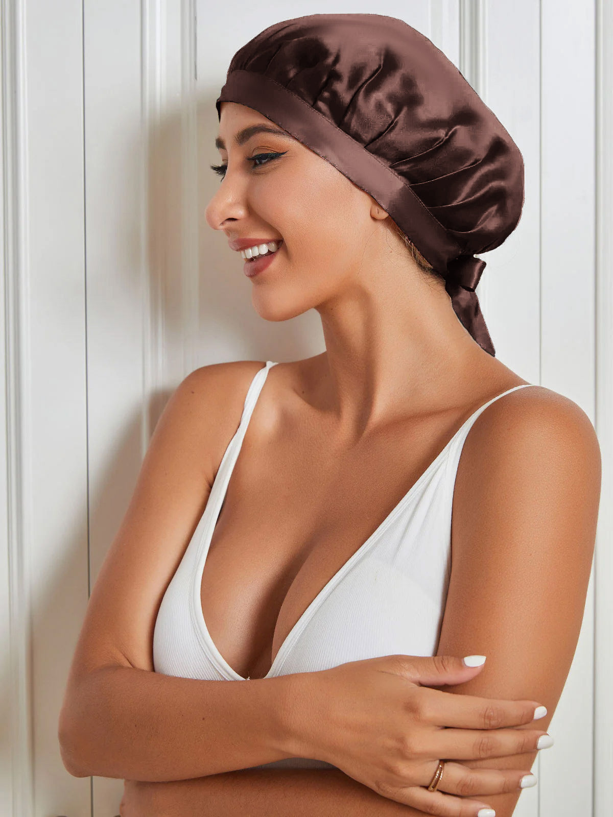 [Coffee] SilkSilky Pure Silk Sleep Cap 001