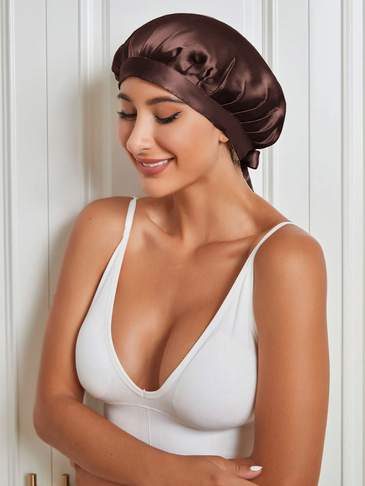 [Coffee] SilkSilky Pure Silk Sleep Cap 002