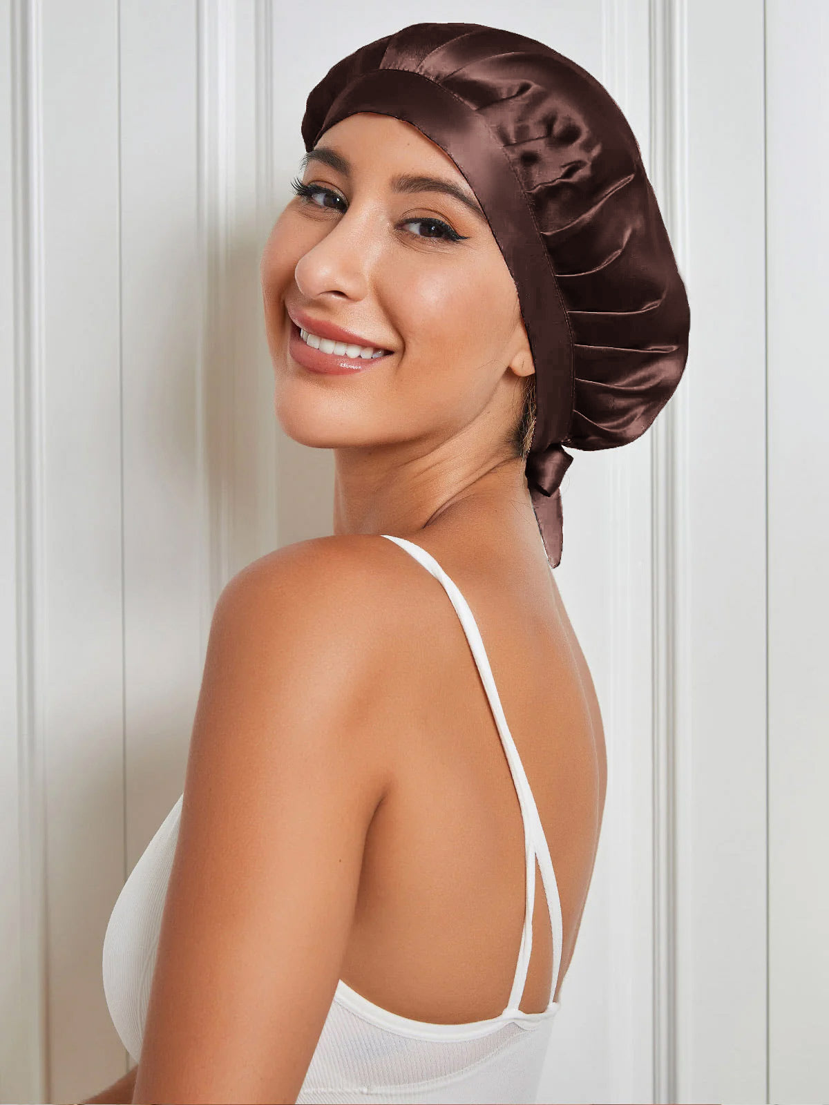 [Coffee] SilkSilky Pure Silk Sleep Cap 004