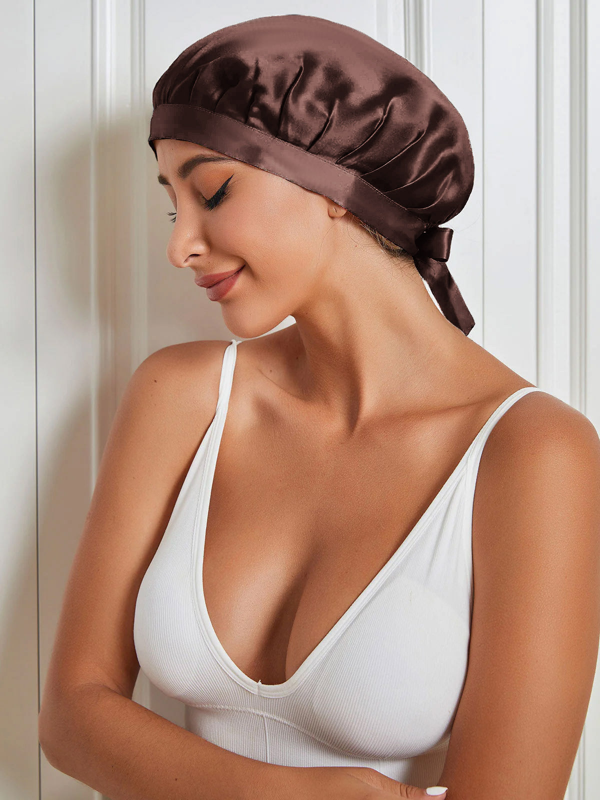 [Coffee] SilkSilky Pure Silk Sleep Cap 005