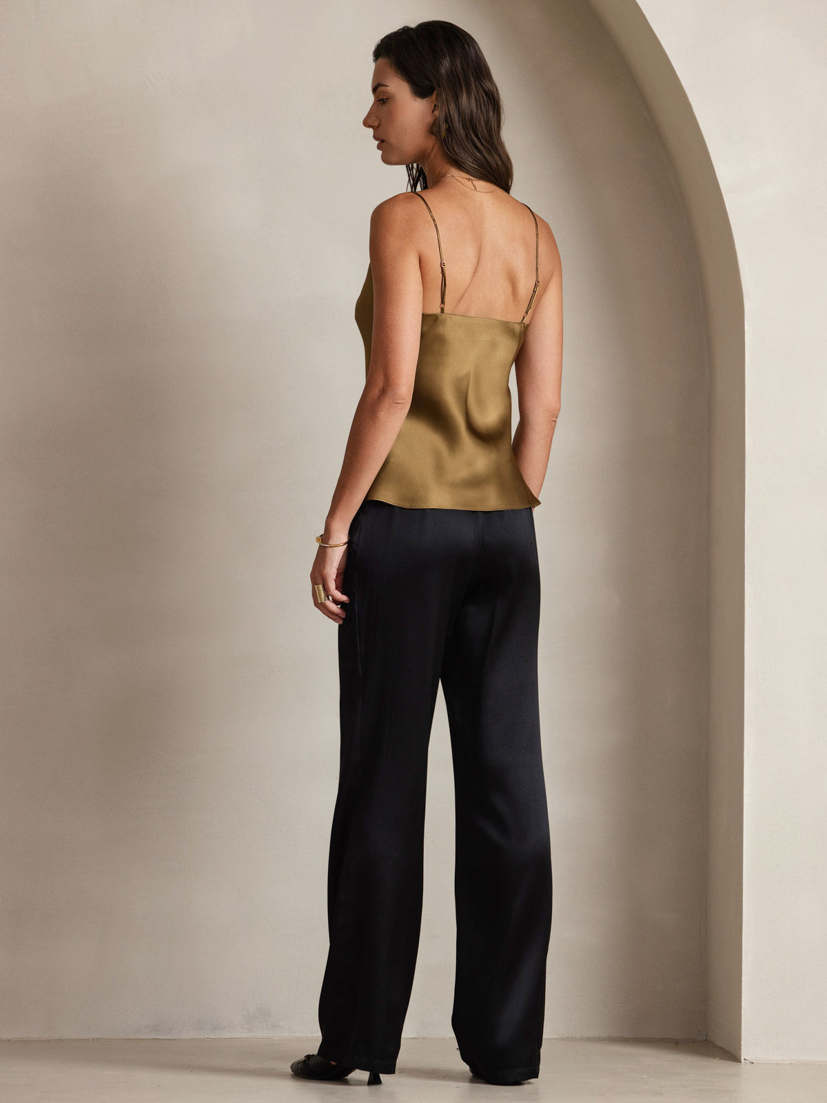 [Coffee] SilkSilky  Pure Silk V Neck Camisole Top 002