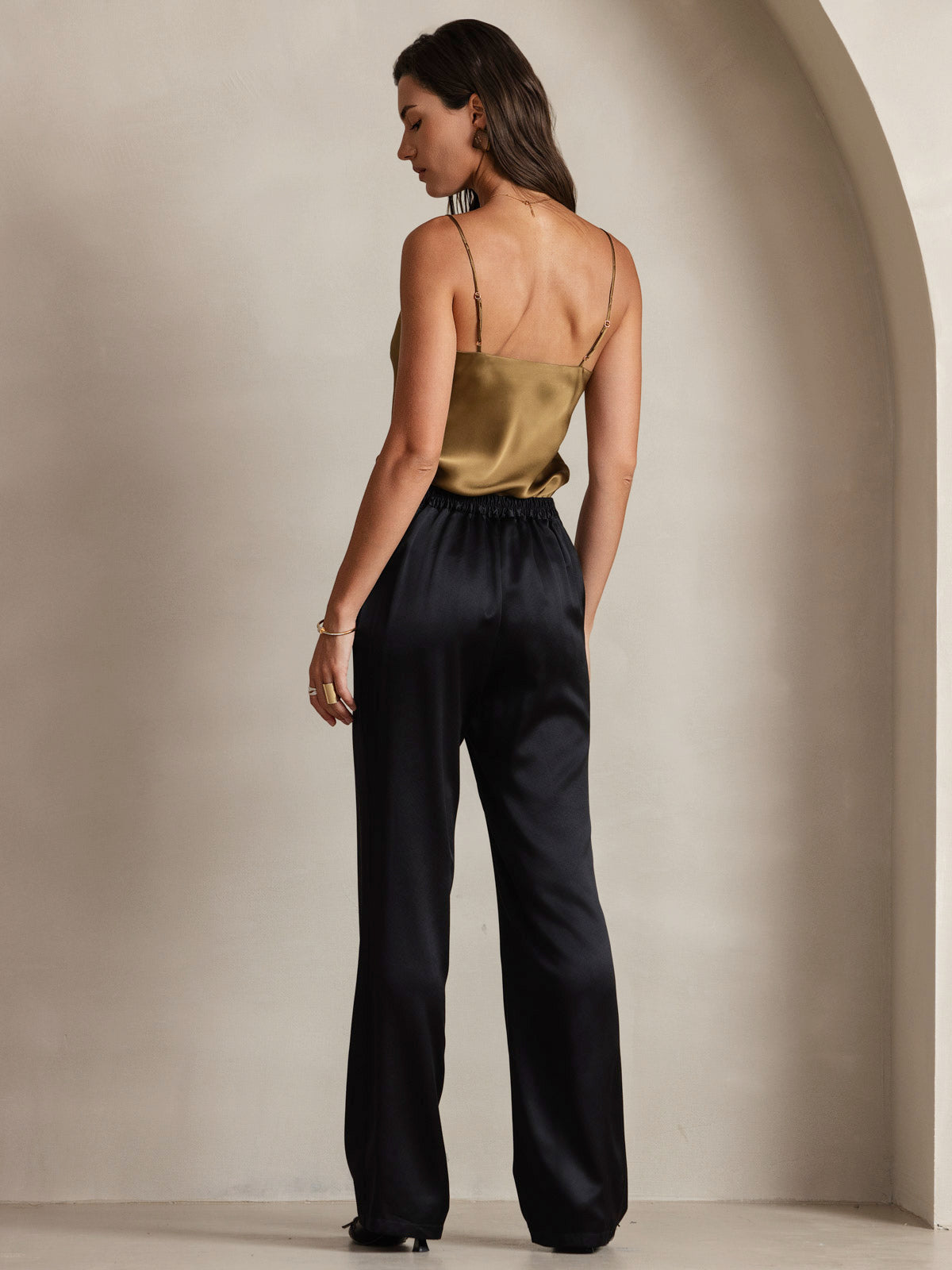 [Coffee] SilkSilky  Pure Silk V Neck Camisole Top 005