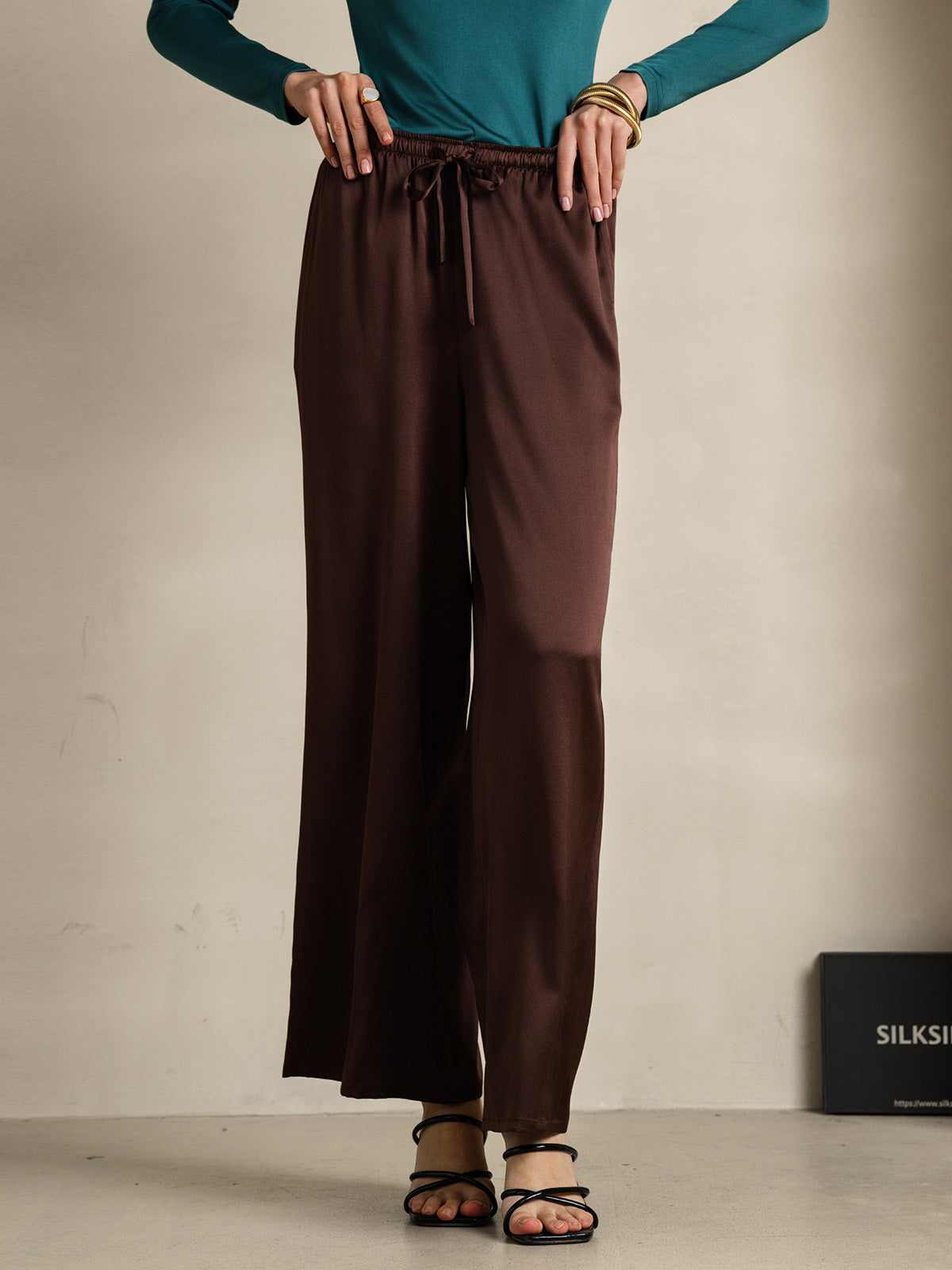 [Coffee] SilkSilky  Pure Silk Womens Pants 004