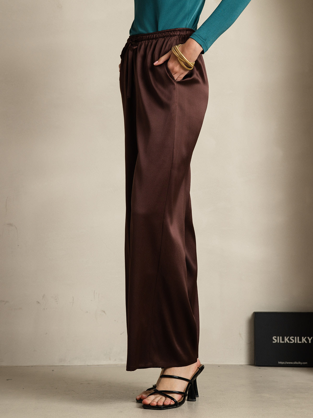 [Coffee] SilkSilky  Pure Silk Womens Pants 005