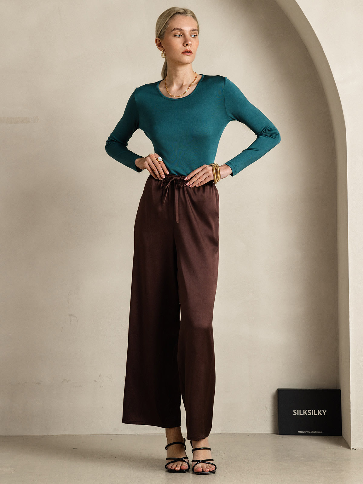 [Coffee] SilkSilky  Pure Silk Womens Pants 007
