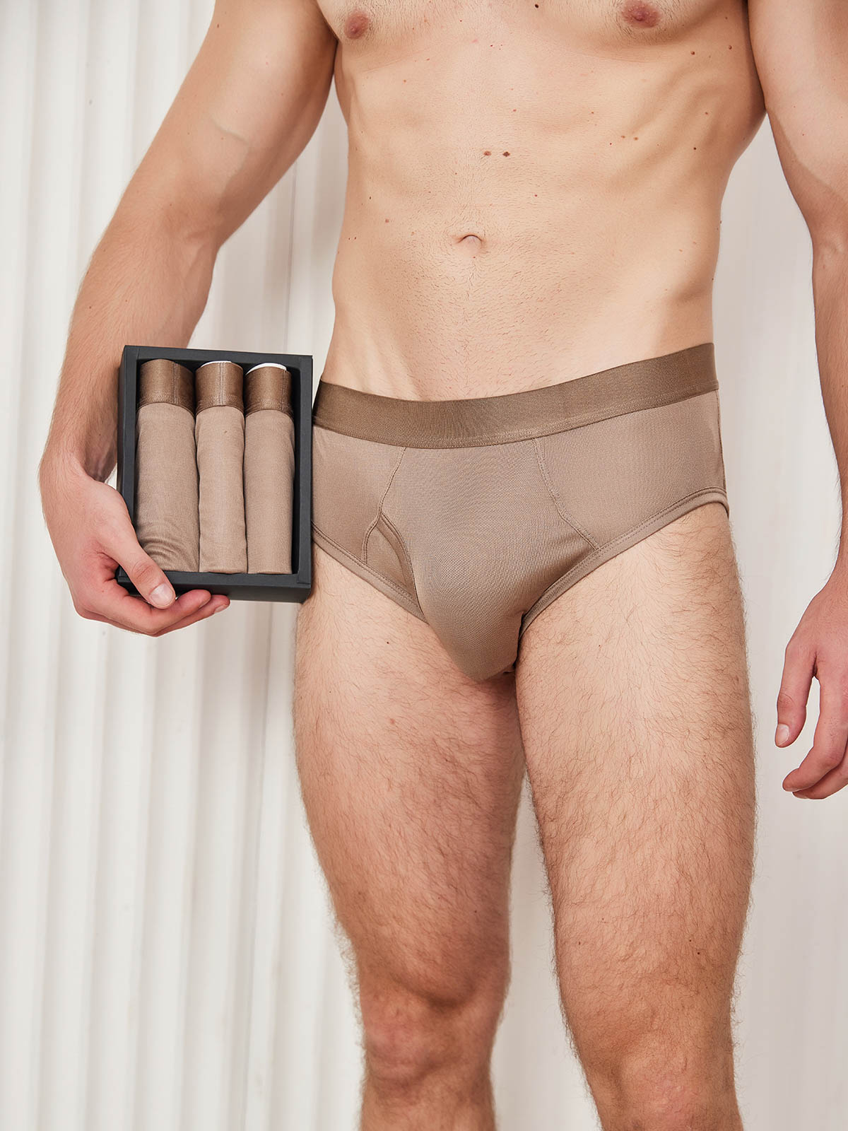 [Coffee] SilkSilky Silk Knitted Mens Underwear 001