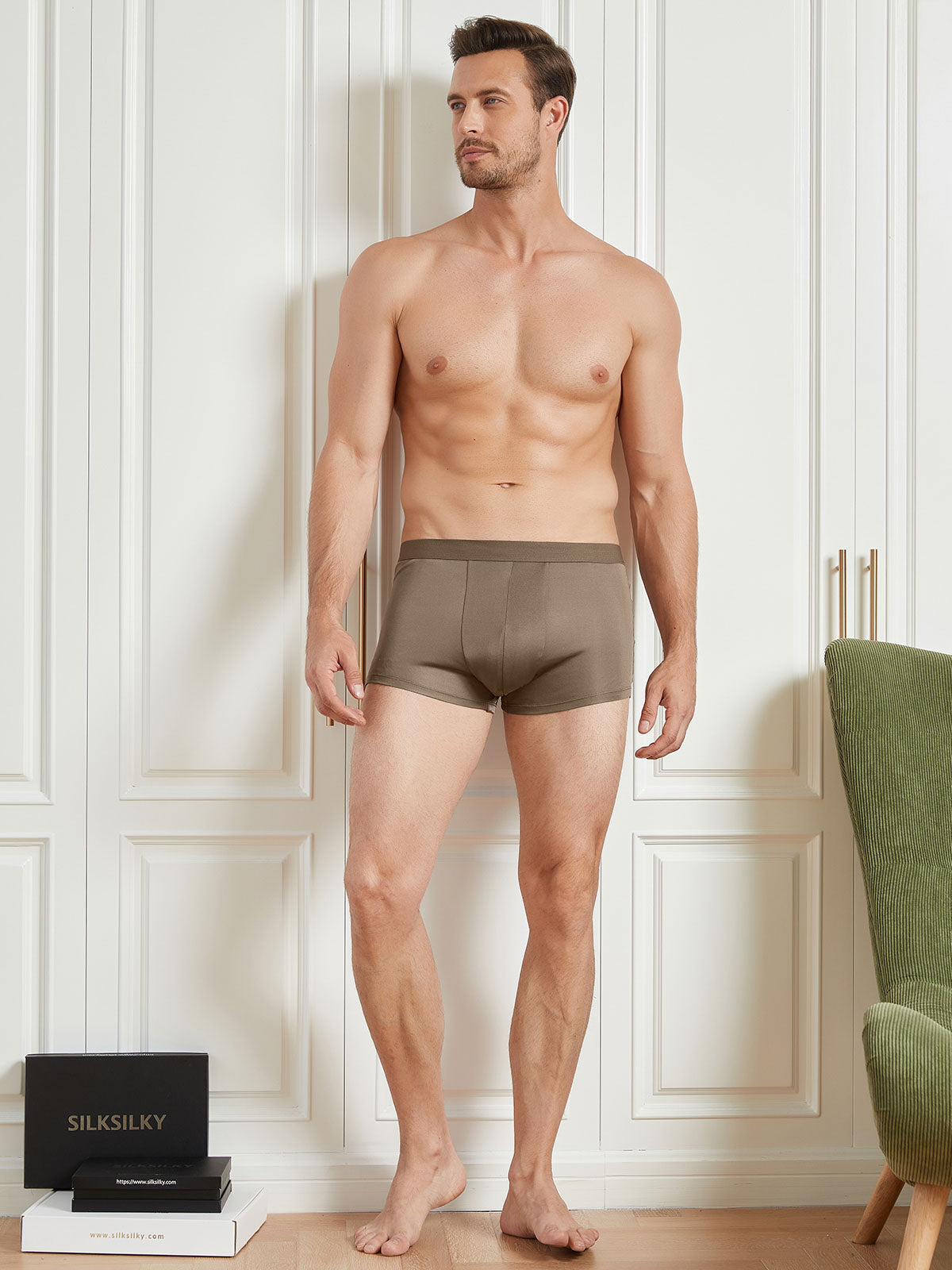 [Coffee] SilkSilky Silk Knitted Mens Underwear 004
