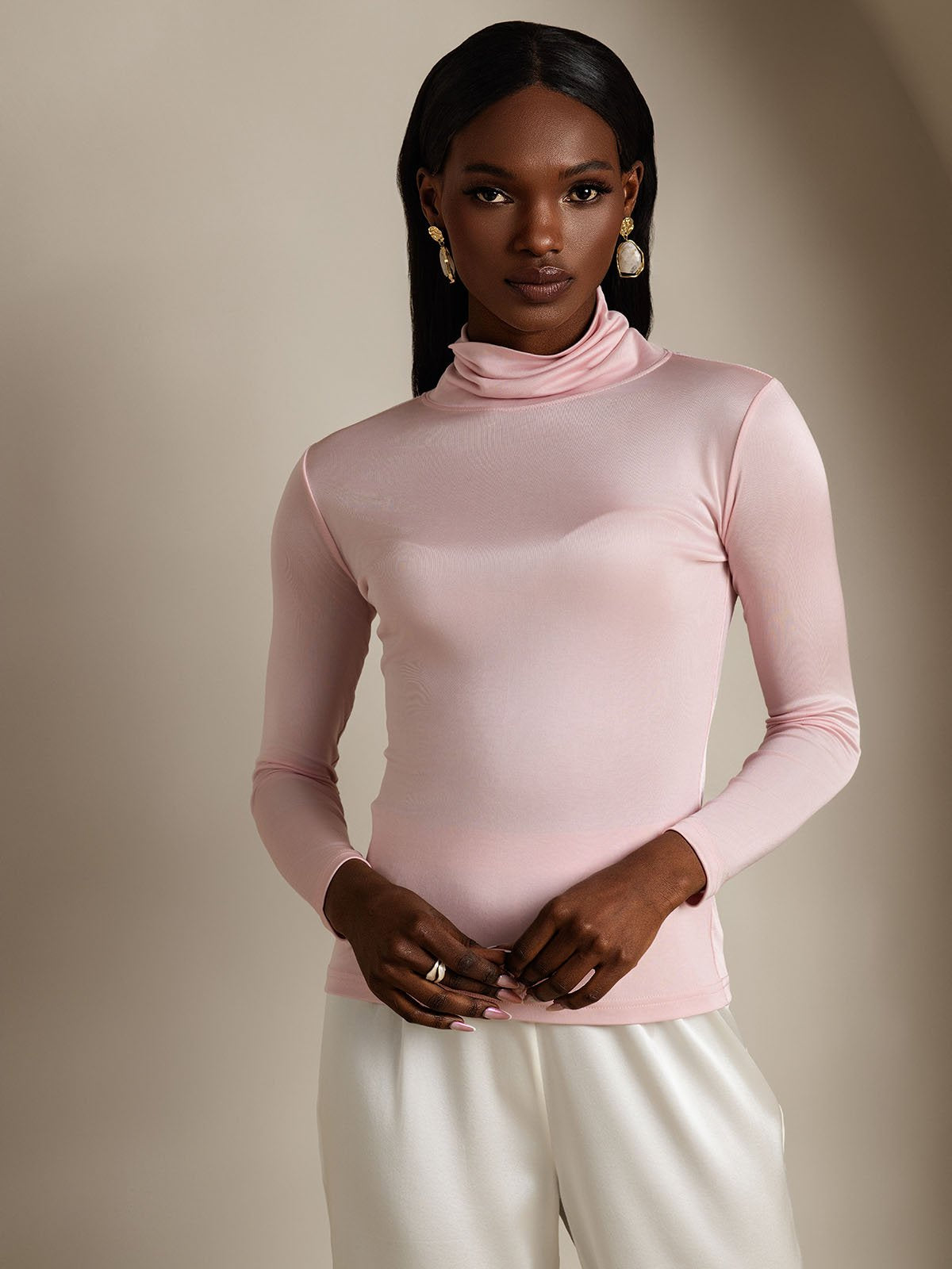 [Coral Pink] SilkSilky Silk Long Sleeve Womens T-Shirt 003