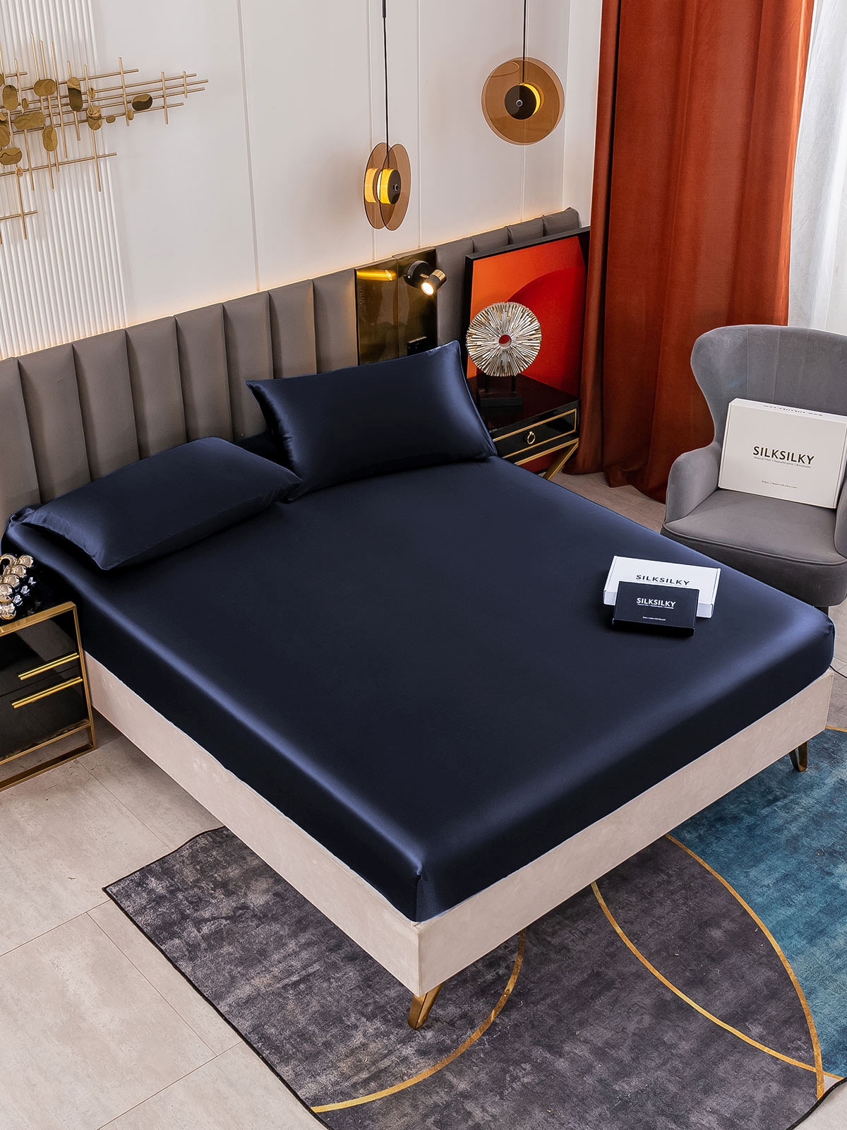 [Dark Blue] SilkSilky 19Momme Pure Silk Bedding Set 001