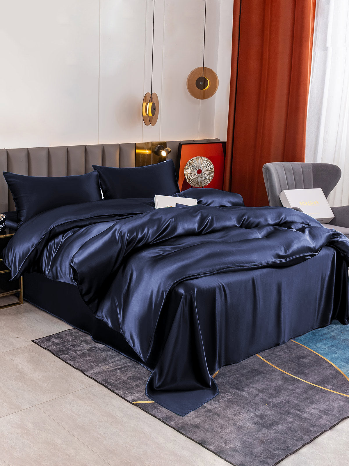 [Dark Blue] SilkSilky 19Momme Pure Silk Bedding Set 001