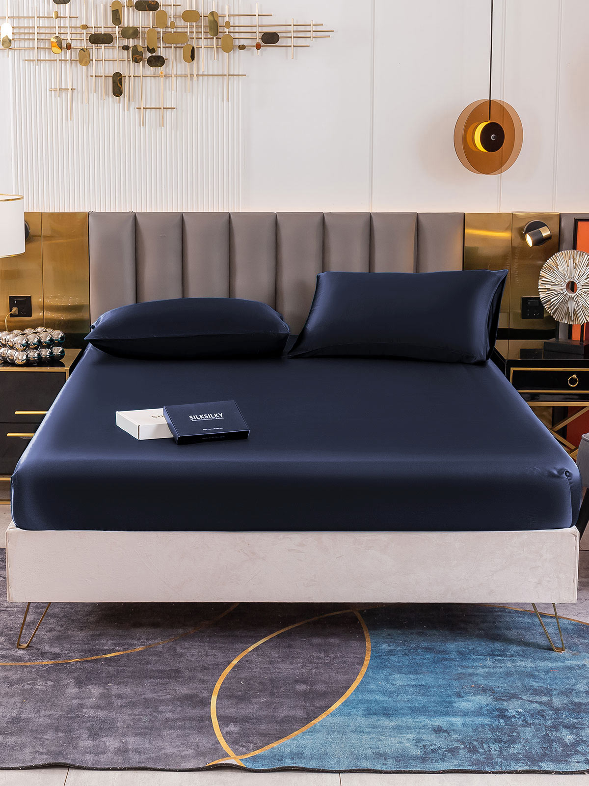 [Dark Blue] SilkSilky 19Momme Pure Silk Bedding Set 002