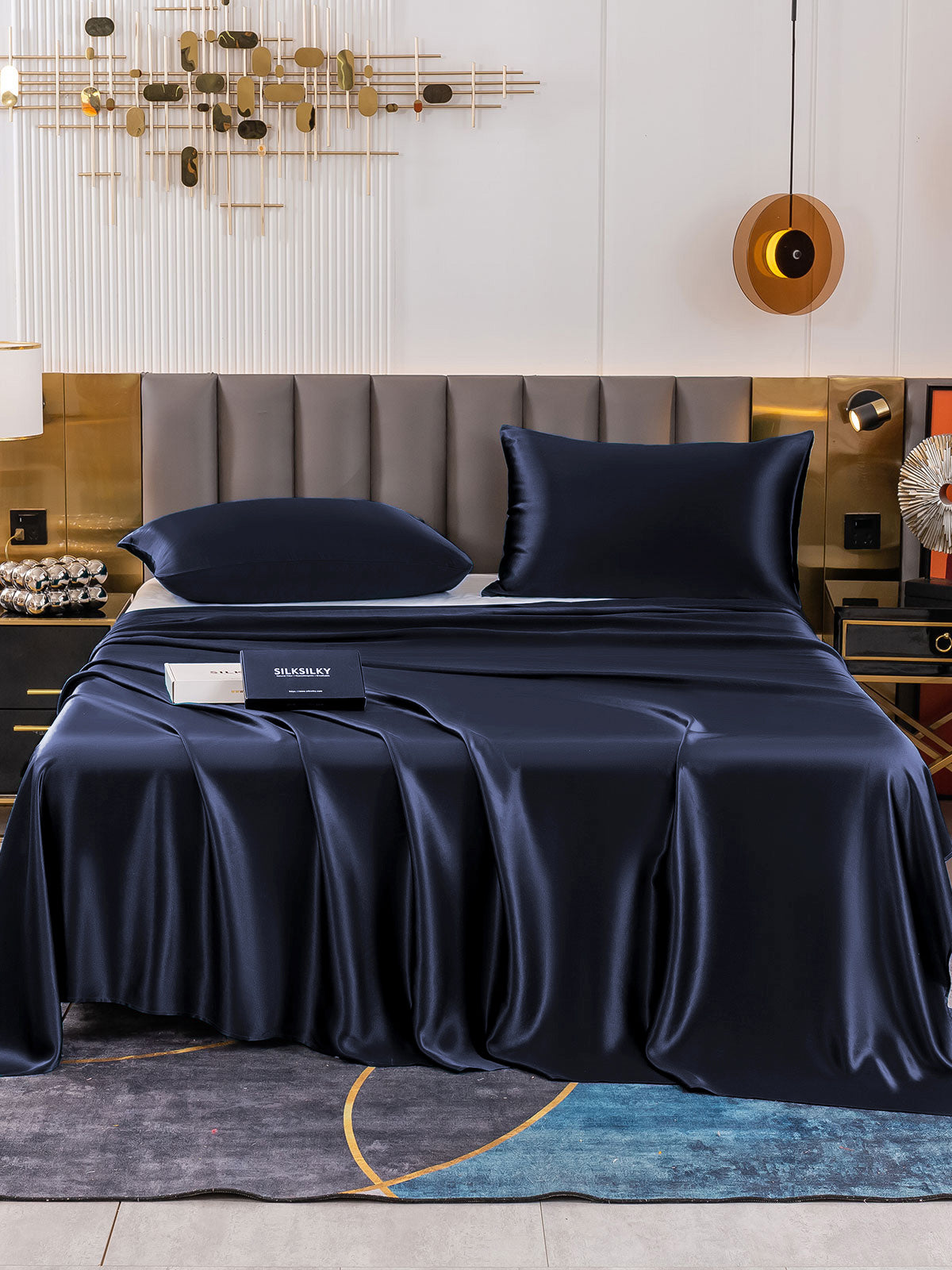 [Dark Blue] SilkSilky 19Momme Pure Silk Bedding Set 002