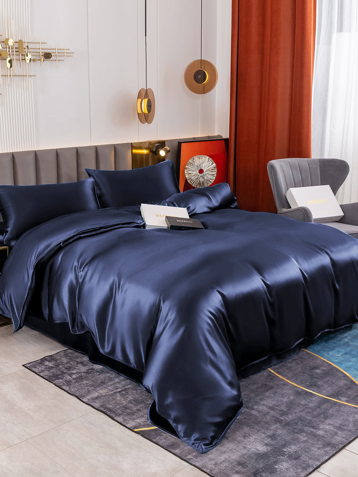[Dark Blue] SilkSilky 19Momme Pure Silk Bedding Set 003