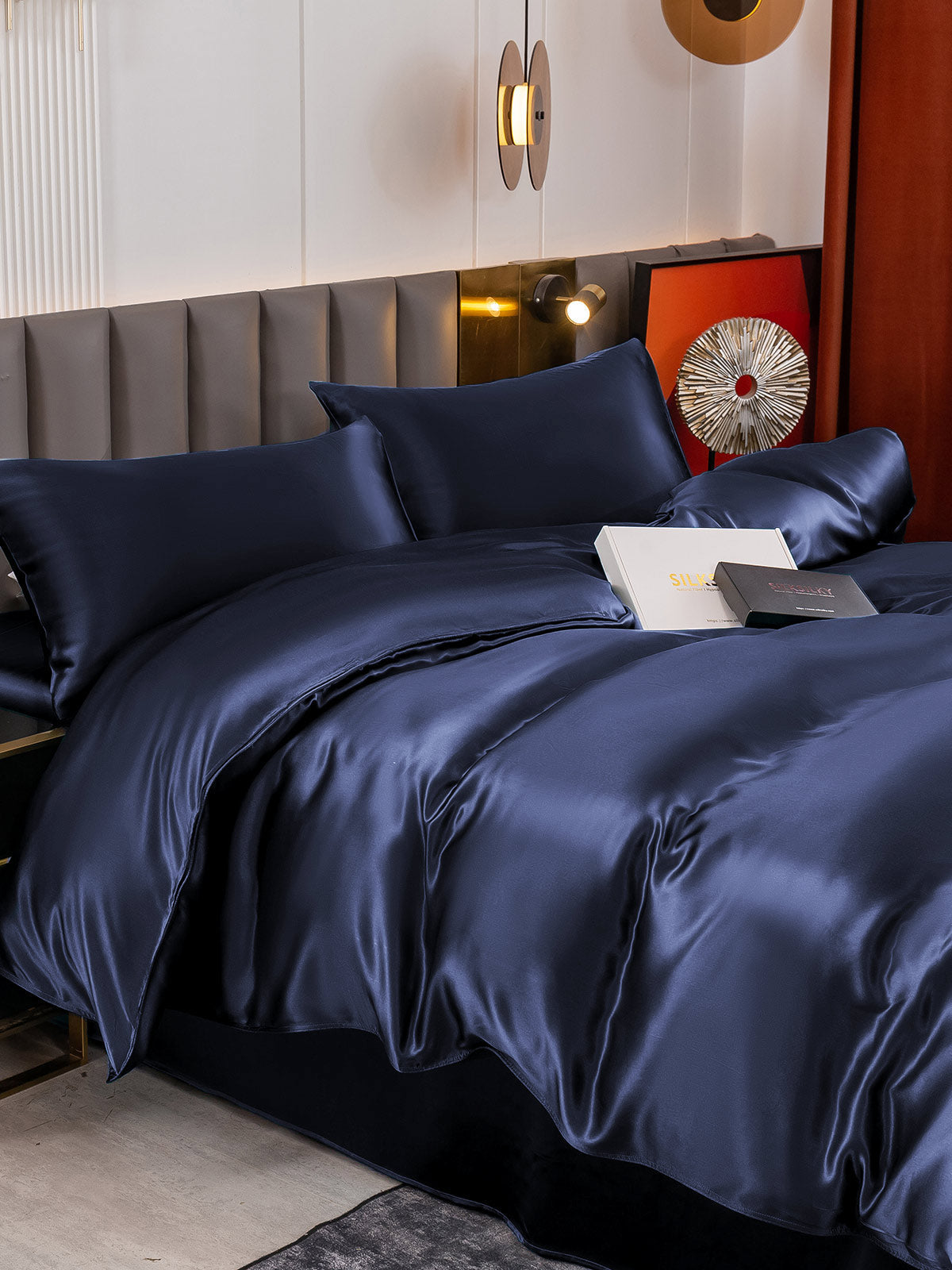 [Dark Blue] SilkSilky 19Momme Pure Silk Bedding Set 005