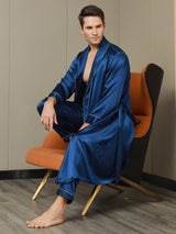 [Dark Blue] SilkSilky  19Momme Pure Silk Long Sleeve Mens Robe 004