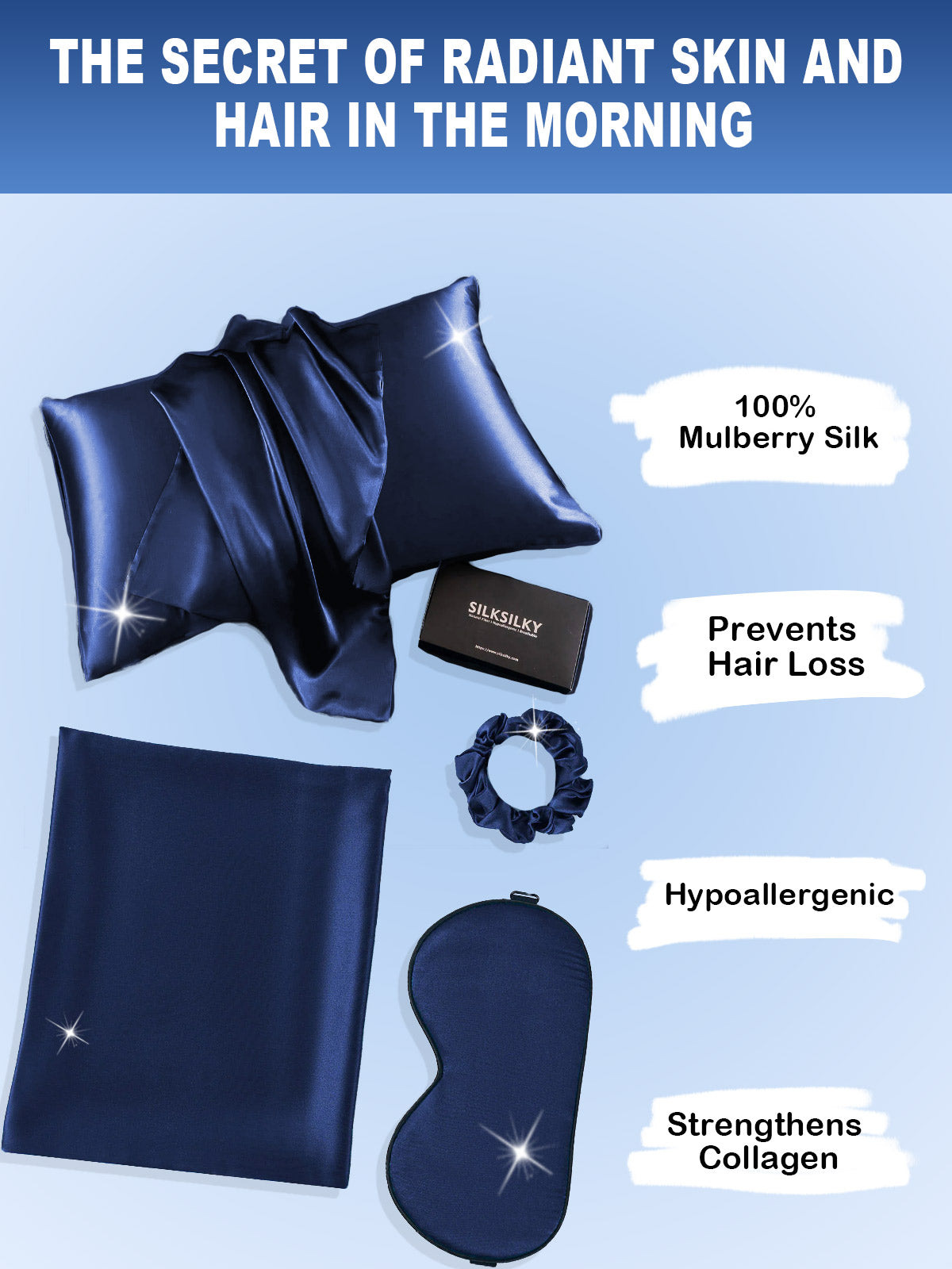 [Dark Blue] SilkSilky 19Momme Pure Silk Pillowcase Set 002