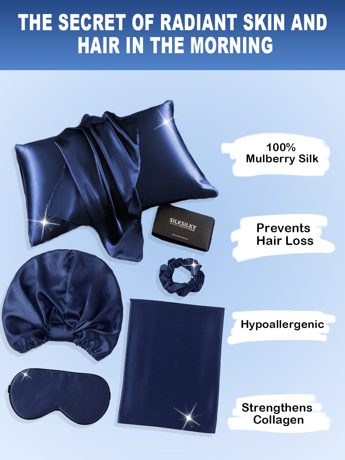 [Dark Blue] SilkSilky 19Momme Pure Silk Pillowcase Set 002