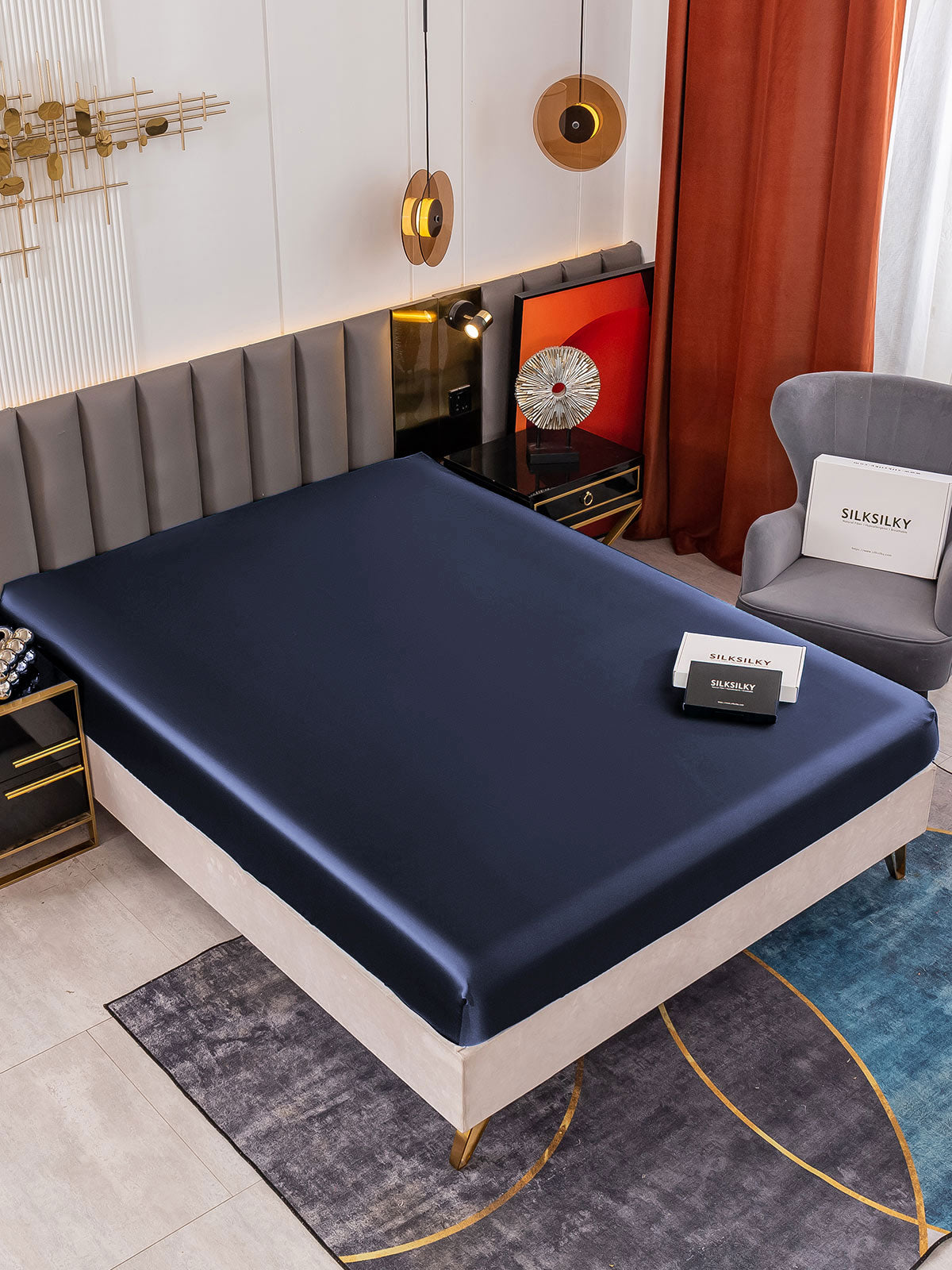 [Dark Blue] SilkSilky 19Momme Pure Silk Sheet 001