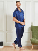 [Dark Blue] SilkSilky  19Momme Short Sleeve Men's Pajamas 005