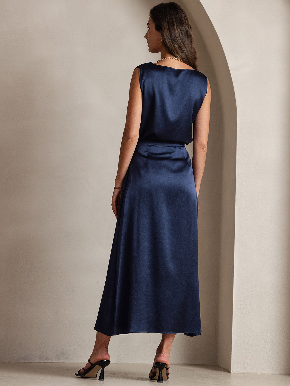 [Dark Blue] SilkSilky 19Momme Silk Skirt 004