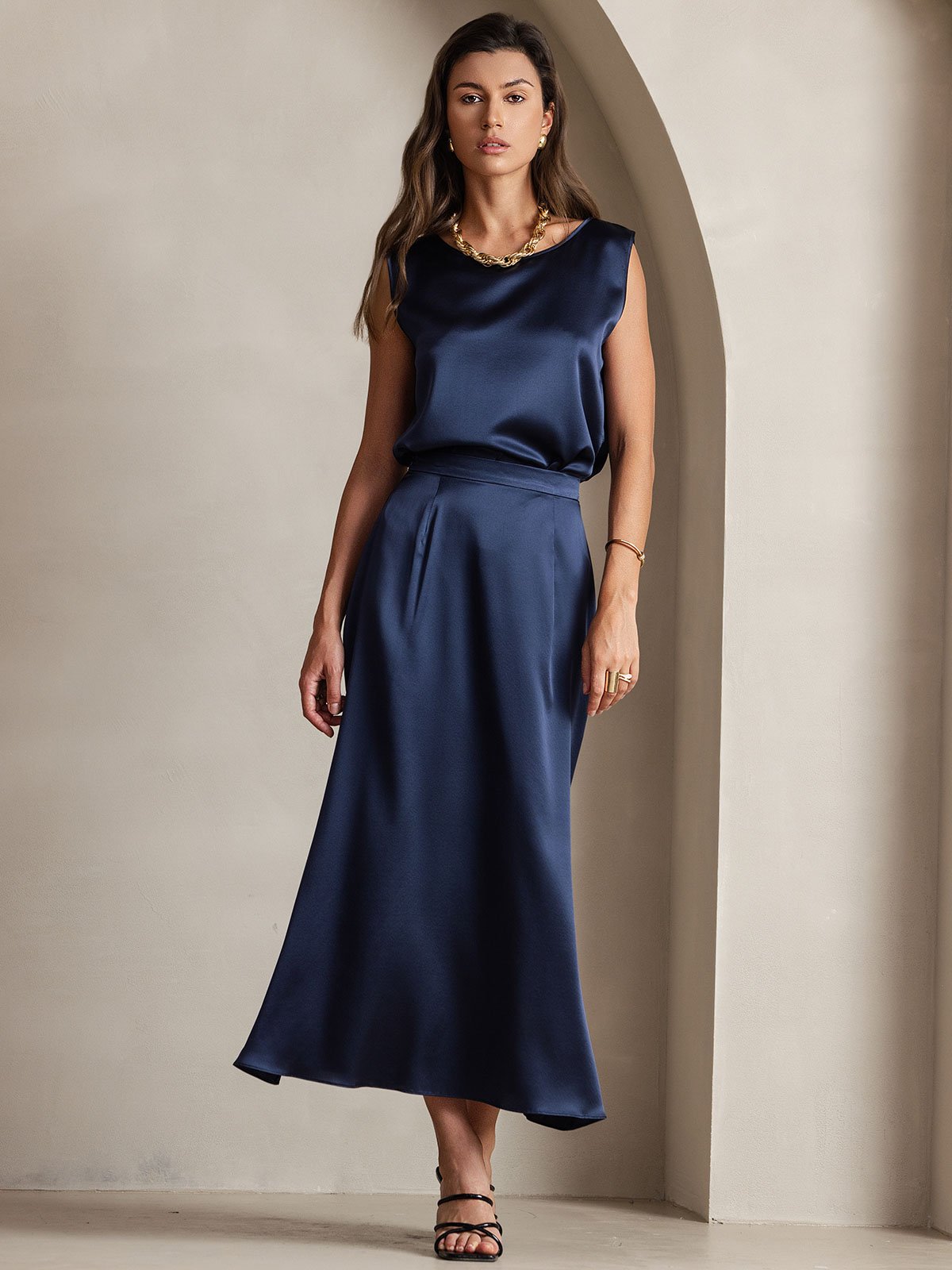 [Dark Blue] SilkSilky 19Momme Silk Skirt 005