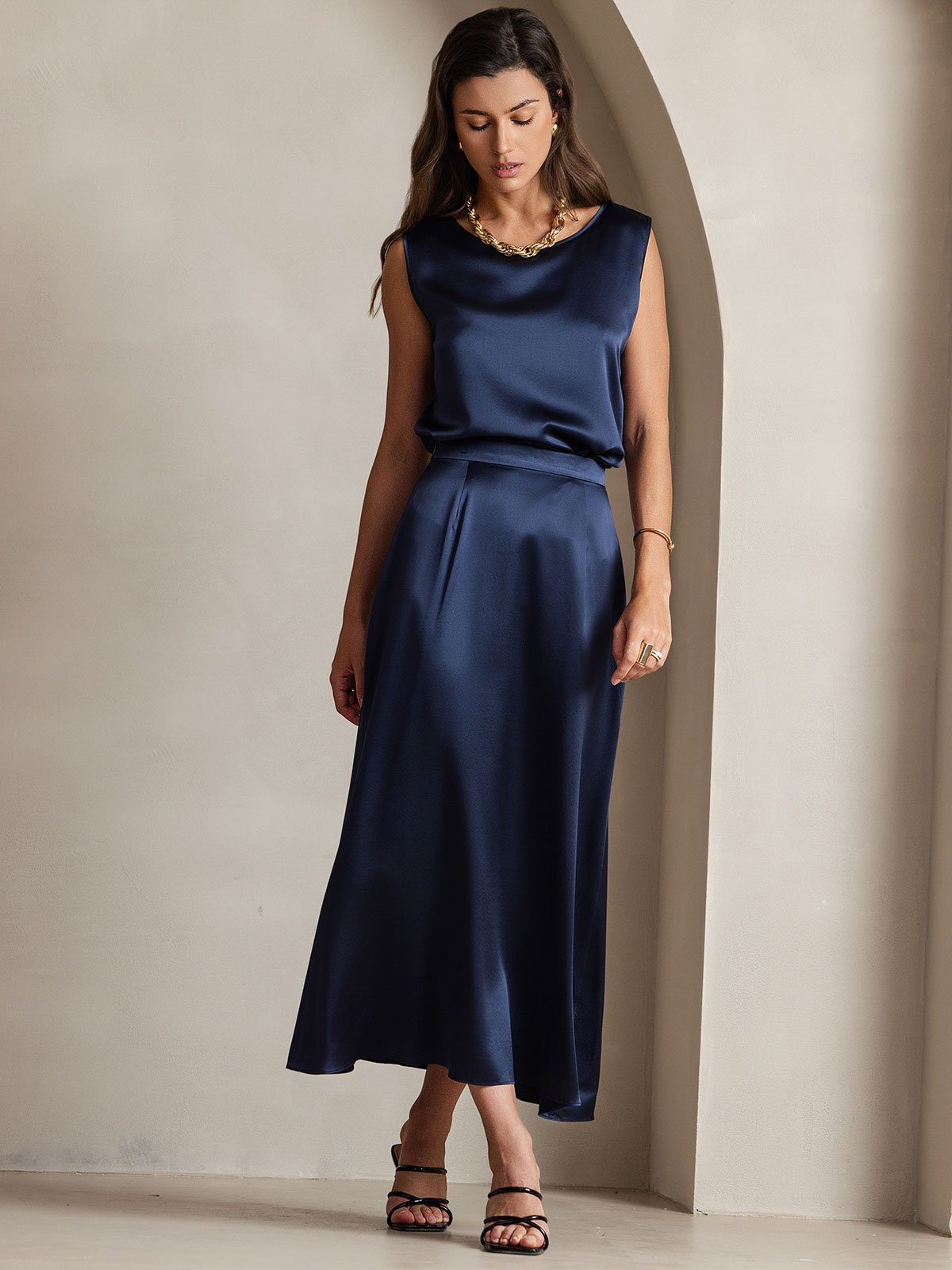 [Dark Blue] SilkSilky 19Momme Silk Skirt 007