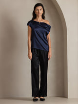 [Dark Blue] SilkSilky  Sleeveless One Shoulder Women's T-Shirt 005