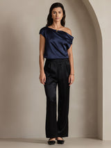 [Dark Blue] SilkSilky  Sleeveless One Shoulder Women's T-Shirt 006