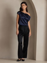[Dark Blue] SilkSilky  Sleeveless One Shoulder Women's T-Shirt 007