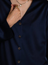 [Dark Blue] SilkSilky  19Momme Long Sleeve V Neck Blouse 007