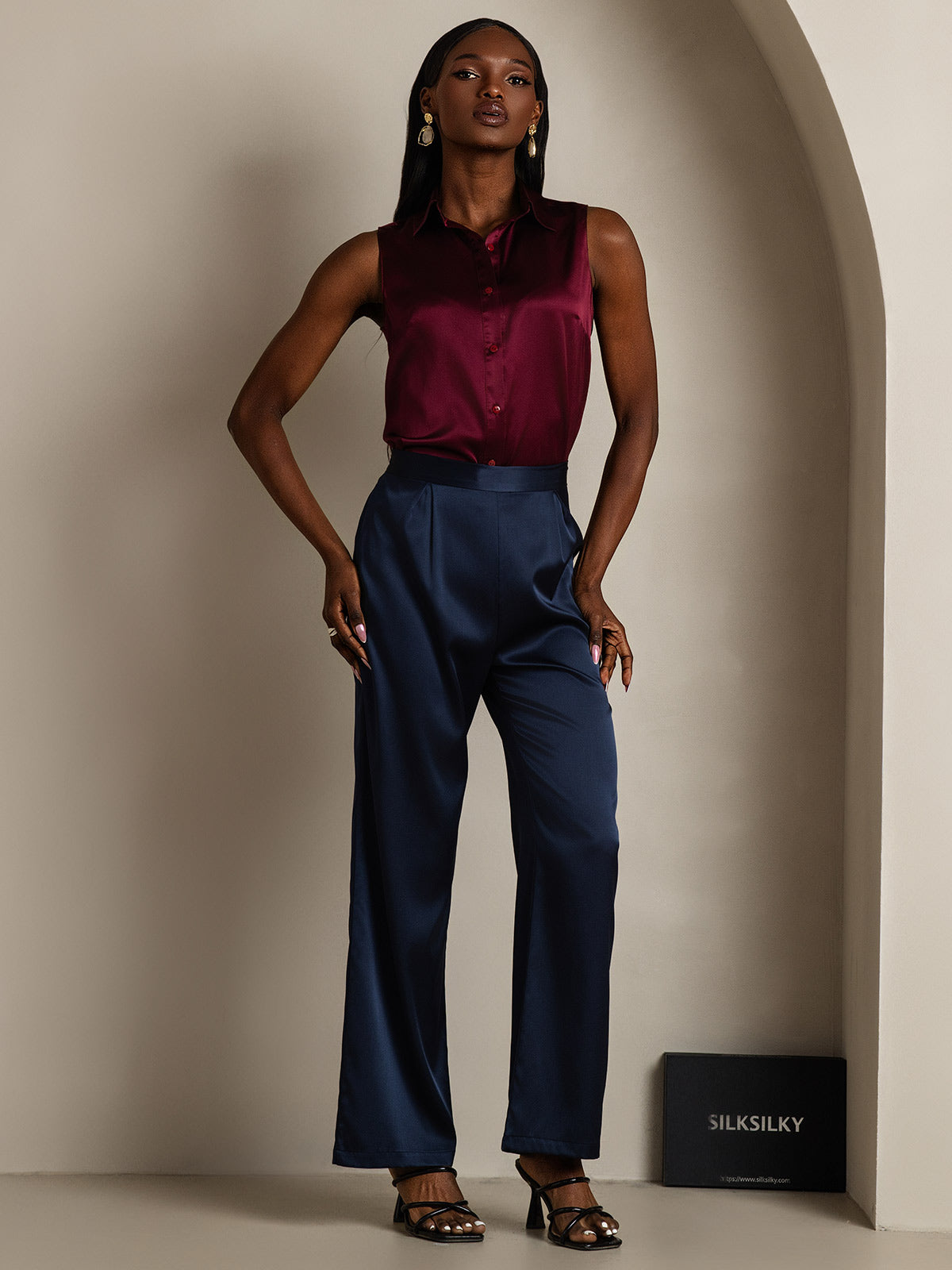 [Dark Blue] SilkSilky 19Momme Silk Womens Pants 003