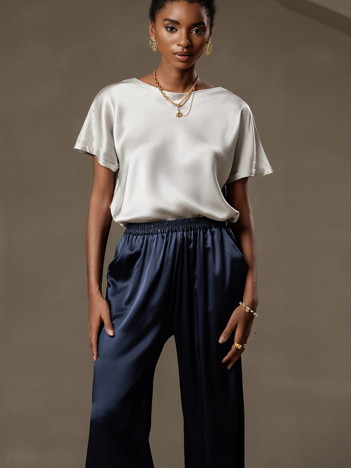 [Dark Blue] SilkSilky 19Momme Silk Womens Pants 003