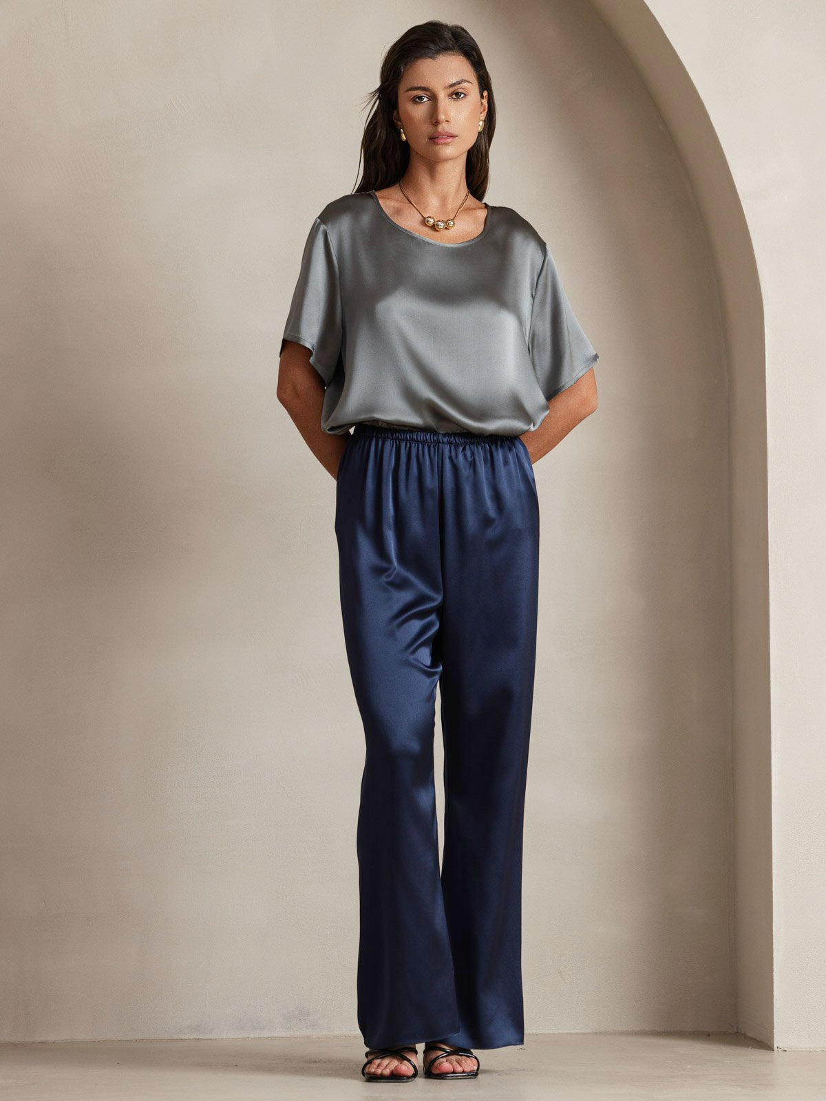 [Dark Blue] SilkSilky 19Momme Silk Womens Pants 004