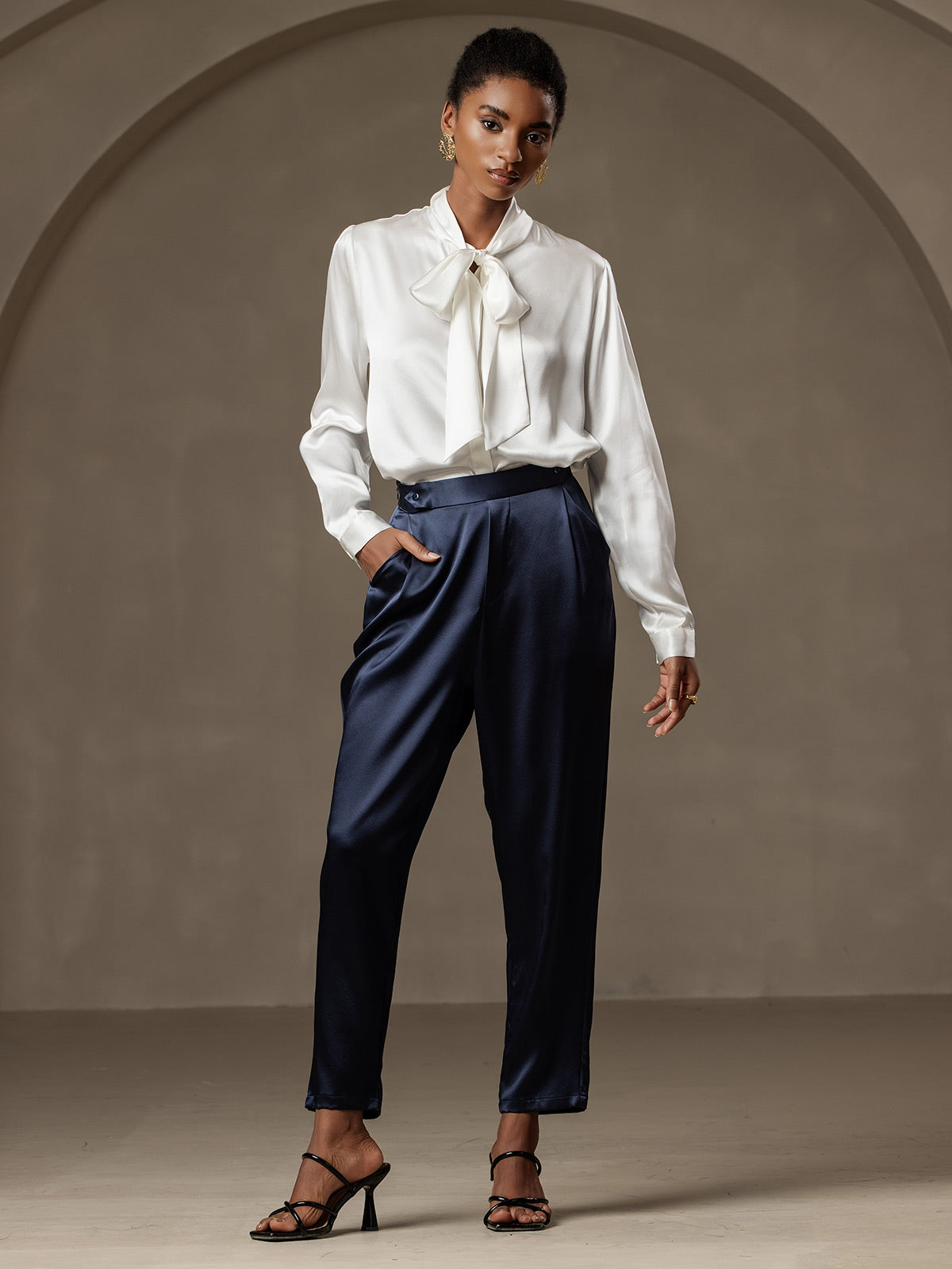 [Dark Blue] SilkSilky 19Momme Silk Womens Pants 005