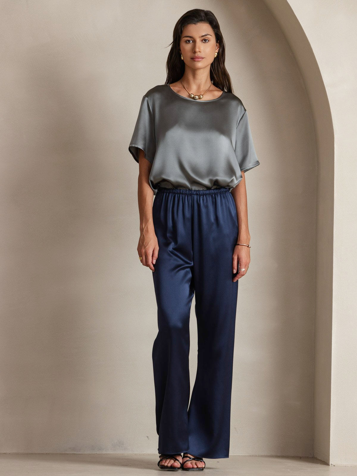 [Dark Blue] SilkSilky 19Momme Silk Womens Pants 005