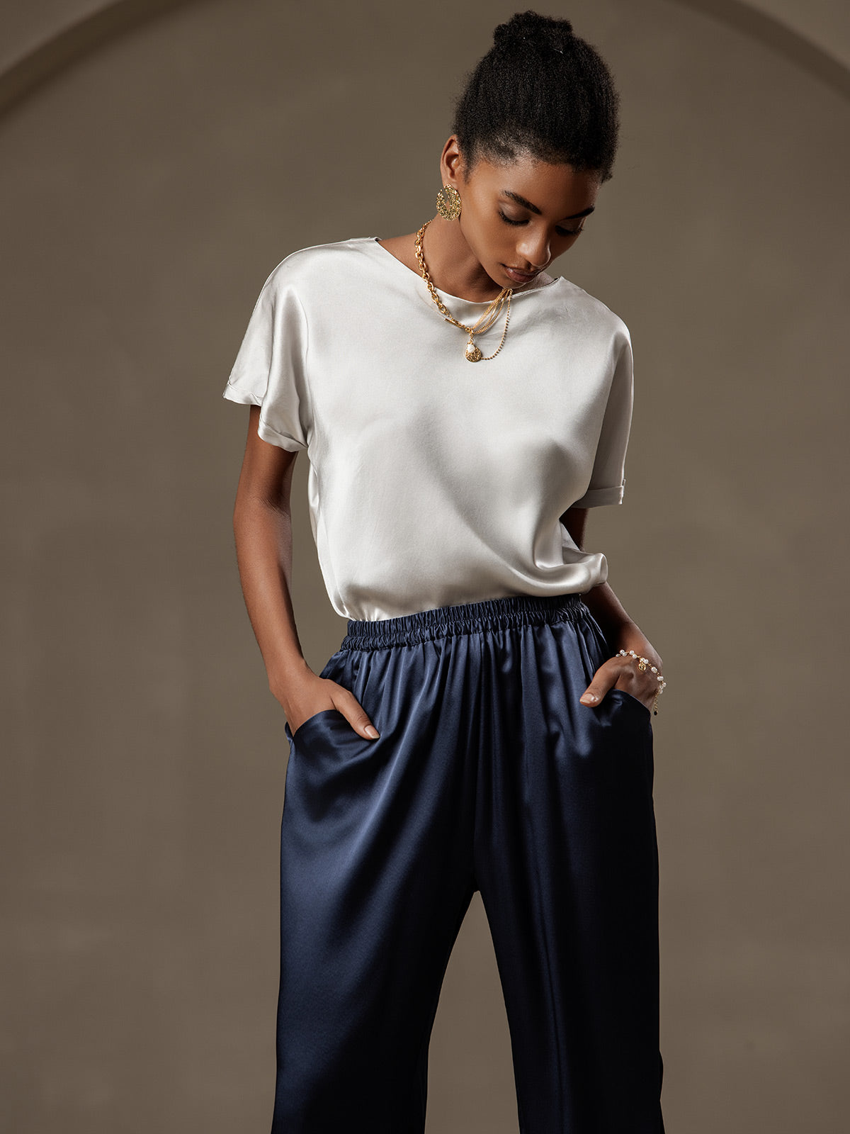 [Dark Blue] SilkSilky 19Momme Silk Womens Pants 006